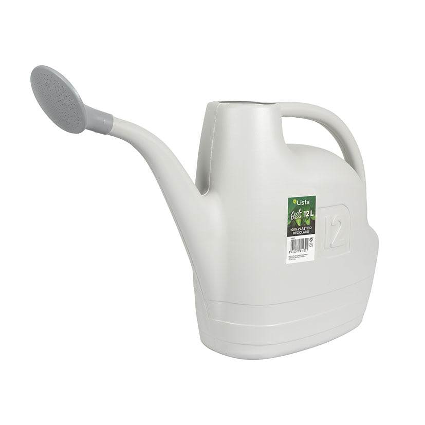 Regadera ecológica LISTA Eco Oasis gris de 12 litros con alcachofa de riego y pico largo.