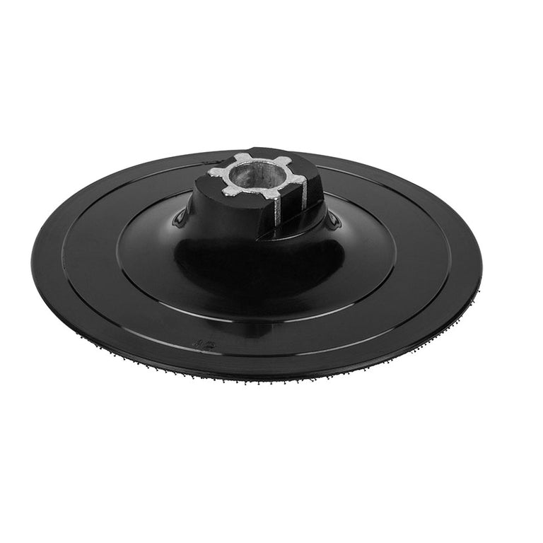 Plato lijador autoadherente Wolfcraft negro con conexión M14 vista superior