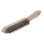 Cepillo manual Wolfcraft de 4 filas con púas de acero ondulado y mango de madera para limpieza de óxido.