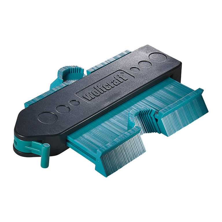 Calibre para contornos Wolfcraft de color verde y negro con palpadores móviles para copiar perfiles