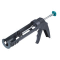 Pistola de silicona Wolfcraft MG 100 gris con gatillo ergonómico y varilla de empuje.