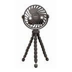 Mini ventilador Habitex VMM 127 negro con trípode flexible y luz LED frontal.
