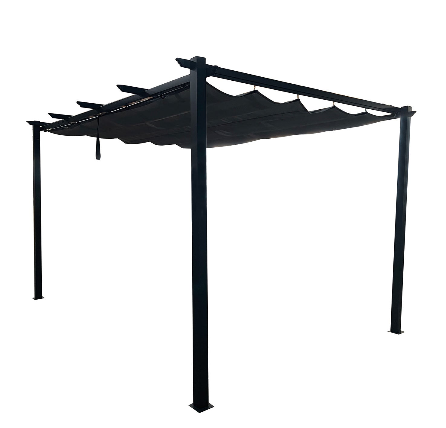 Pérgola de jardín 4x3m con toldo corredero gris antracita y estructura de acero
