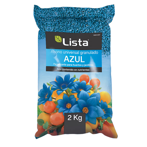Saco de abono universal granulado azul LISTA de 2 kg para huertos y jardines