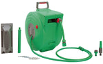 Enrollador de manguera automático SUPEREGO verde con soporte de pared y accesorios de conexión