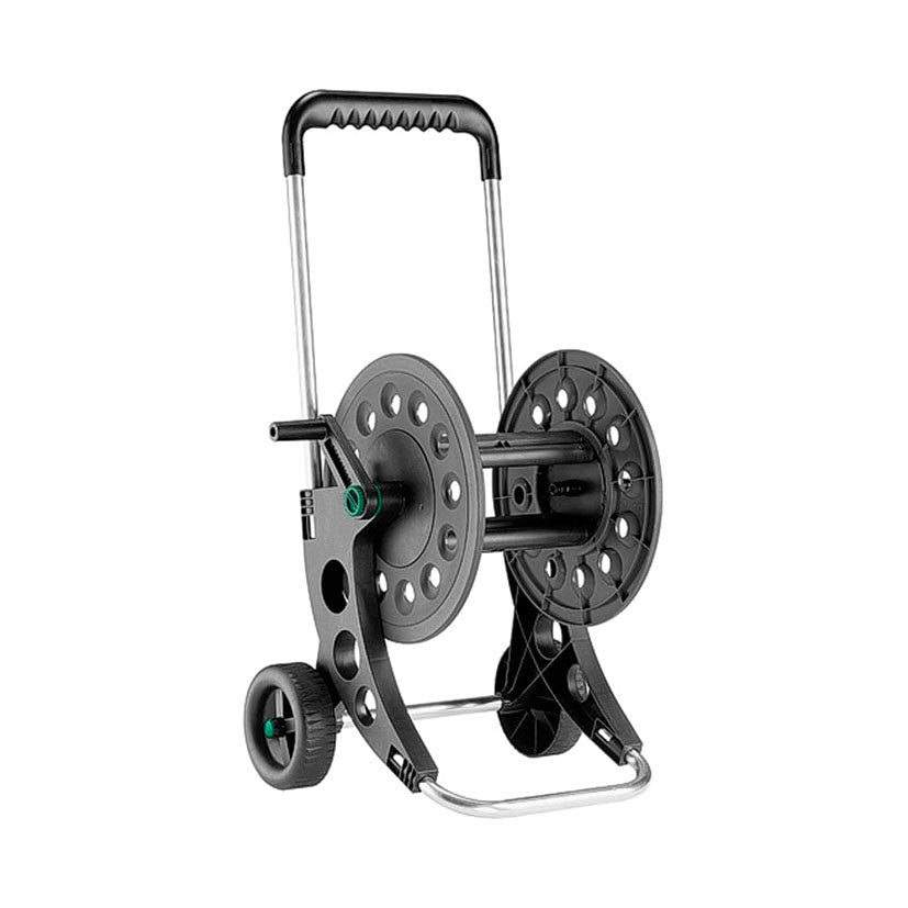 Carro portamanguera Claber Aquaviva 60 con estructura de aluminio inoxidable y ruedas todoterreno.