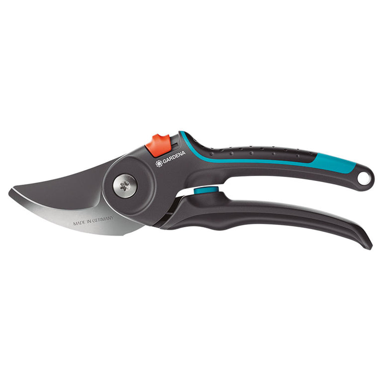 Tijera de poda GARDENA SuperCut pro flex 12251 con cuchillas de precisión y mango ergonómico gris y azul.