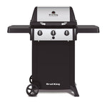 Barbacoa de gas Broil King Gem 310 vista frontal con estantes laterales desplegados y tapa cerrada