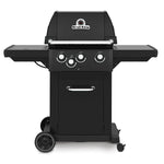 Barbacoa de gas Broil King Royal 340 Shadow negra con estantes laterales y termómetro en la tapa