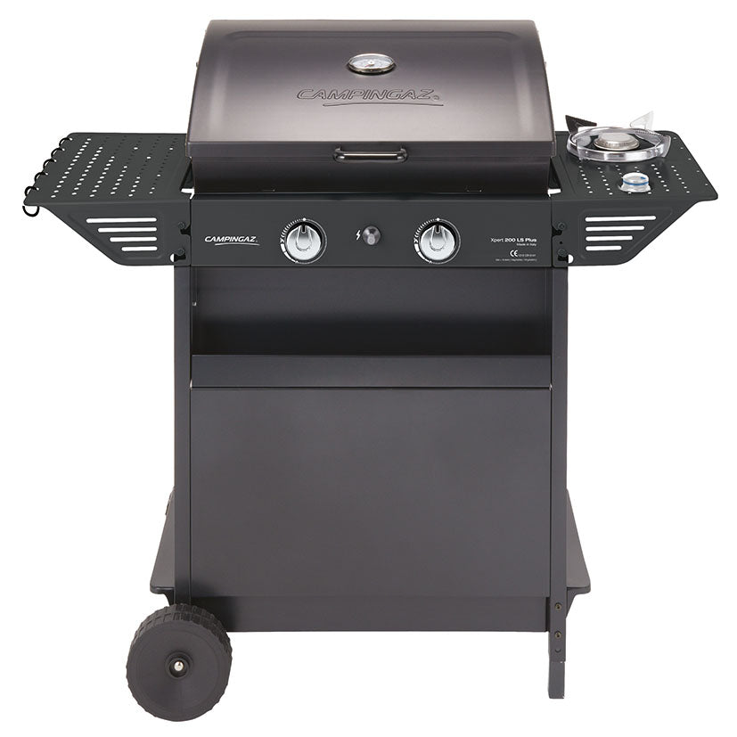 Barbacoa de gas Campingaz Xpert 200 LS Plus Rocky negra con hornillo lateral y tapa cerrada con termómetro