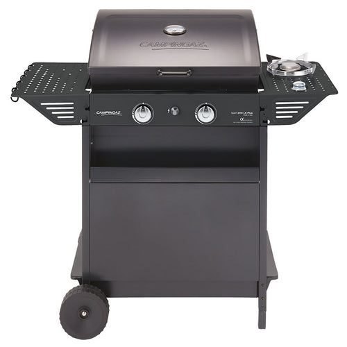 Barbacoa de gas Campingaz Xpert 200 LS Plus Rocky negra con hornillo lateral y tapa cerrada con termómetro