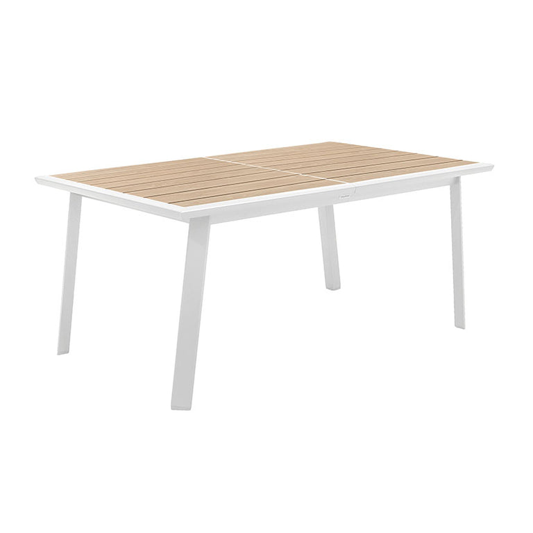 Mesa de jardín extensible Pavane blanca con tablero efecto madera 170-264 cm