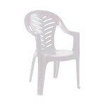 Silla de resina Palma blanca con reposabrazos y respaldo ventilado