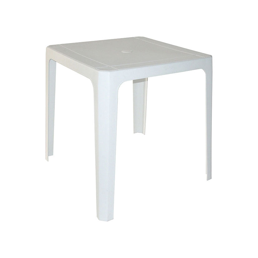 Mesa de resina blanca Garbar Beach Bar 70x70 cm para jardín y terraza con agujero para sombrilla