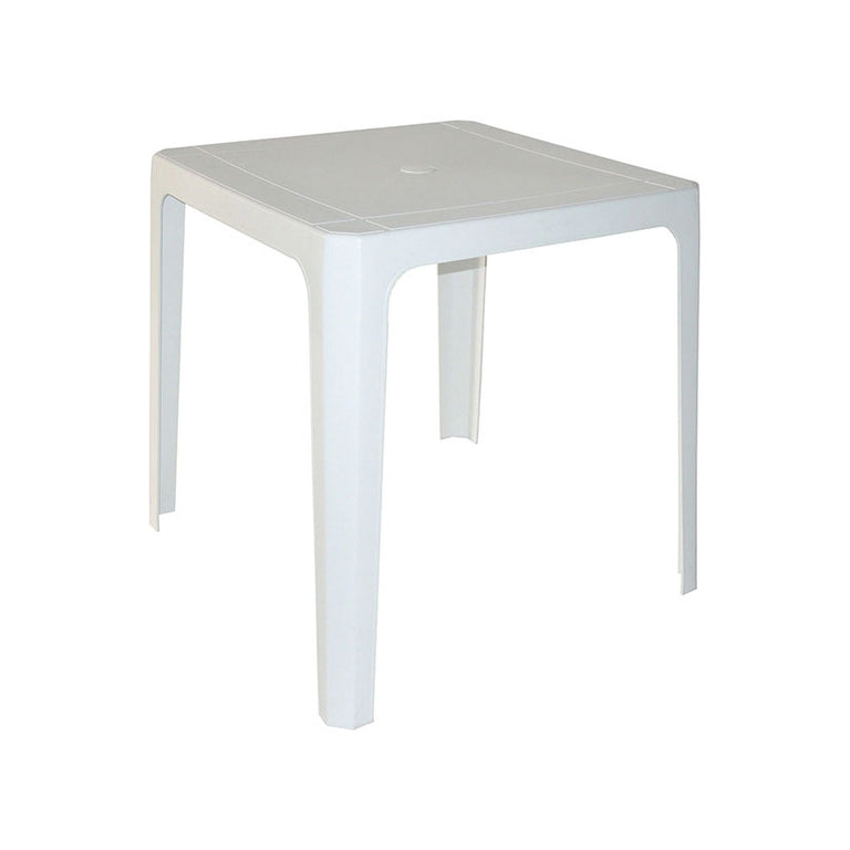 Mesa de resina blanca Garbar Beach Bar 70x70 cm para jardín y terraza con agujero para sombrilla