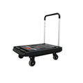 Plataforma rodante plegable RATIO 7139-3 con asa extendida y ruedas de goma TPR negra.