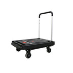 Plataforma rodante plegable RATIO 7139-3 con asa extendida y ruedas de goma TPR negra.