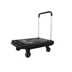 Plataforma rodante plegable RATIO 7139-3 con asa extendida y ruedas de goma TPR negra.