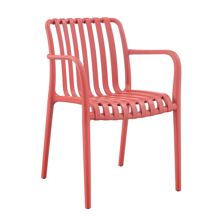 Silla de exterior Greta color burdeos fabricada en polipropileno resistente con reposabrazos
