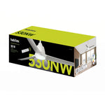 Caja del ventilador de techo Habitex 530NW mostrando especificaciones técnicas y mando a distancia.