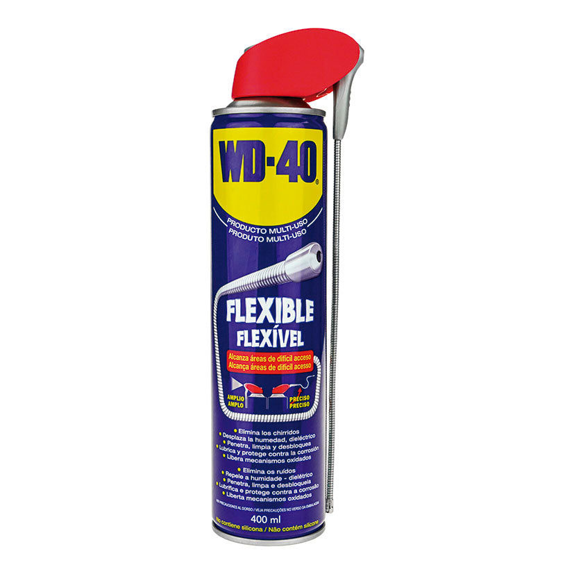 Spray WD-40 Flexible 400ml con cánula metálica maleable para aplicaciones de precisión en zonas difíciles.
