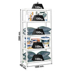 Diagrama de medidas 2000x1000x400 mm y capacidad de carga de 100kg por balda de Simon Rack.