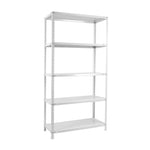 Estantería metálica blanca Simon Rack Comfort Plus de 5 niveles para almacenamiento doméstico y profesional.