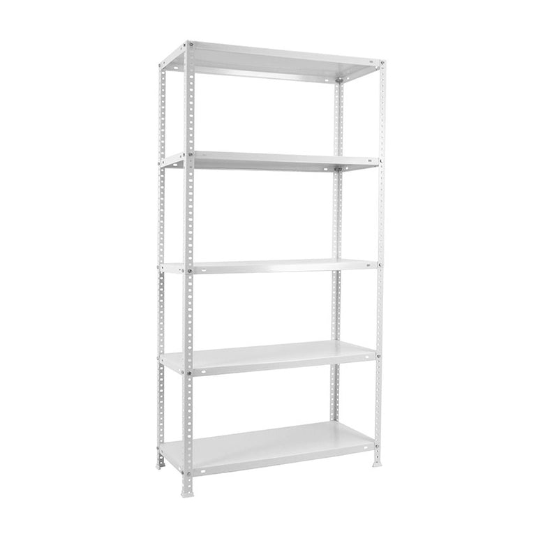 Estantería metálica blanca Simon Rack Comfort Plus de 5 niveles para almacenamiento doméstico y profesional.