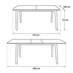 Esquema técnico con medidas de la mesa Atlantic extensible 170 a 225 cm
