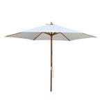 Parasol de madera de 3 metros con tela color crudo y mástil de 38mm sobre fondo blanco.
