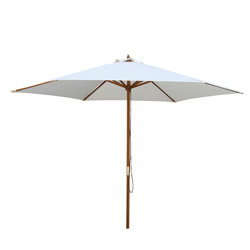 Parasol de madera de 3 metros con tela color crudo y mástil de 38mm sobre fondo blanco.