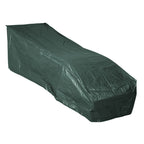 Funda para tumbona ALTADEX verde de polietileno cubriendo completamente una hamaca de jardín