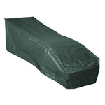 Funda para tumbona ALTADEX verde de polietileno cubriendo completamente una hamaca de jardín
