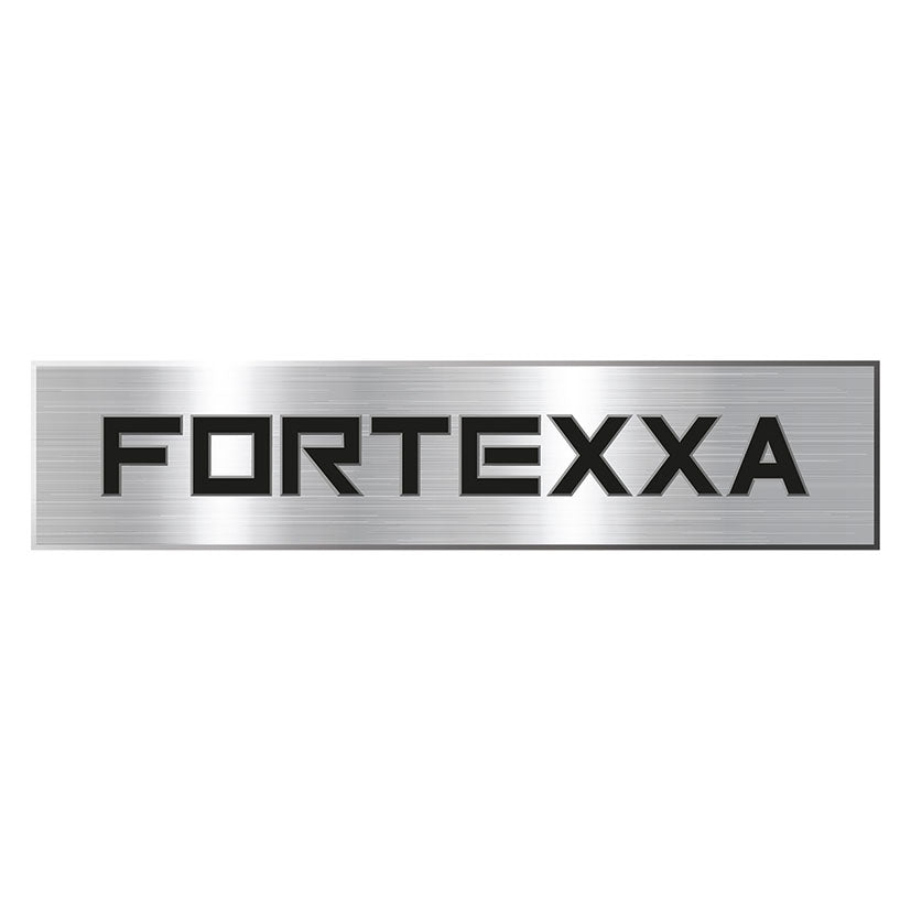 Logo Fortexxa de Einhell en acabado metálico, distintivo de la gama de herramientas de jardín de alto rendimiento.