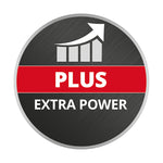 Logotipo Einhell Plus Extra Power indicando alto rendimiento y potencia para herramientas.