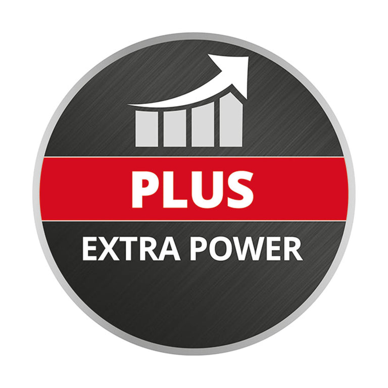 Logotipo Einhell Plus Extra Power indicando alto rendimiento y potencia para herramientas.