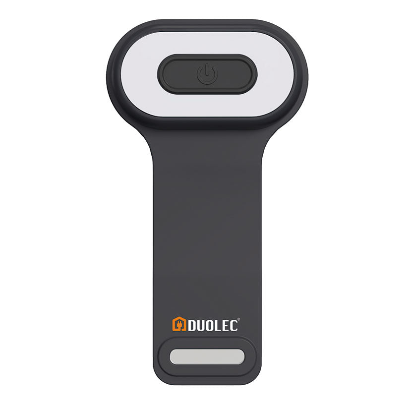 Luz de seguridad DUOLEC R024 frontal con logotipo y detalle del imán inferior para sujeción