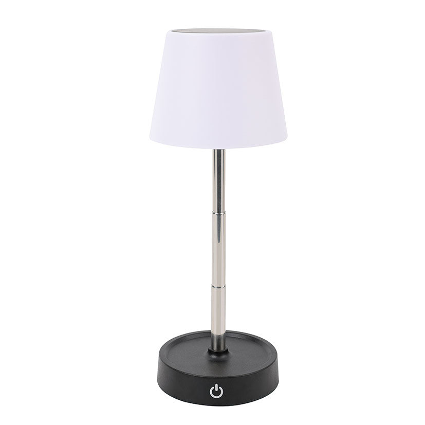 Lámpara LED DUOLEC R028 con mástil telescópico totalmente extendido a 28 cm.