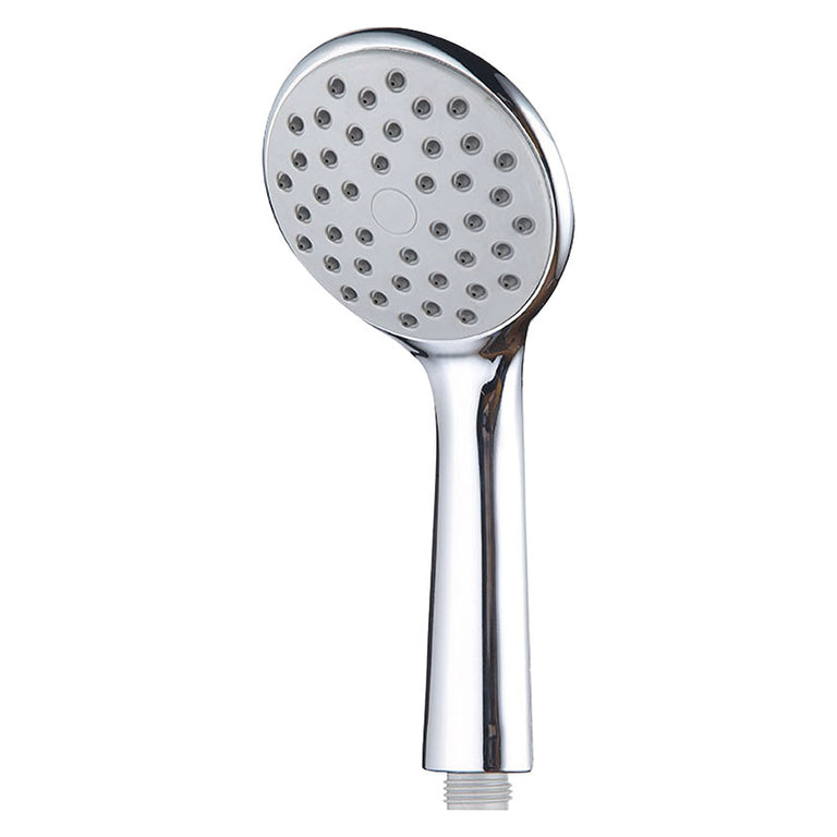 Mango de ducha circular cromado HABITEX con boquillas antical de silicona gris.