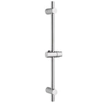 Barra de ducha universal cromada con soporte deslizante ajustable para el mango.