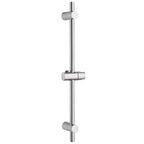 Barra de ducha universal cromada con soporte deslizante ajustable para cabezal de ducha.