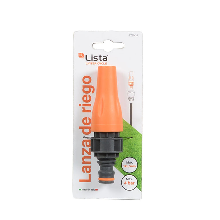 Blíster de la lanza de riego LISTA Water Cycle con especificaciones técnicas de 12 l/min y 4 bar.