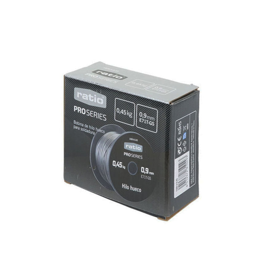 Caja de producto bobina hilo hueco RATIO Pro Series 0,45 kg E71T-GS.