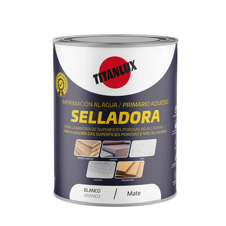 Bote de imprimación selladora al agua TITAN de 750ml color blanco mate para superficies porosas