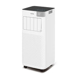 Aire acondicionado portátil Rointe Fiore 2250 blanco con pantalla LED frontal y ruedas de transporte.
