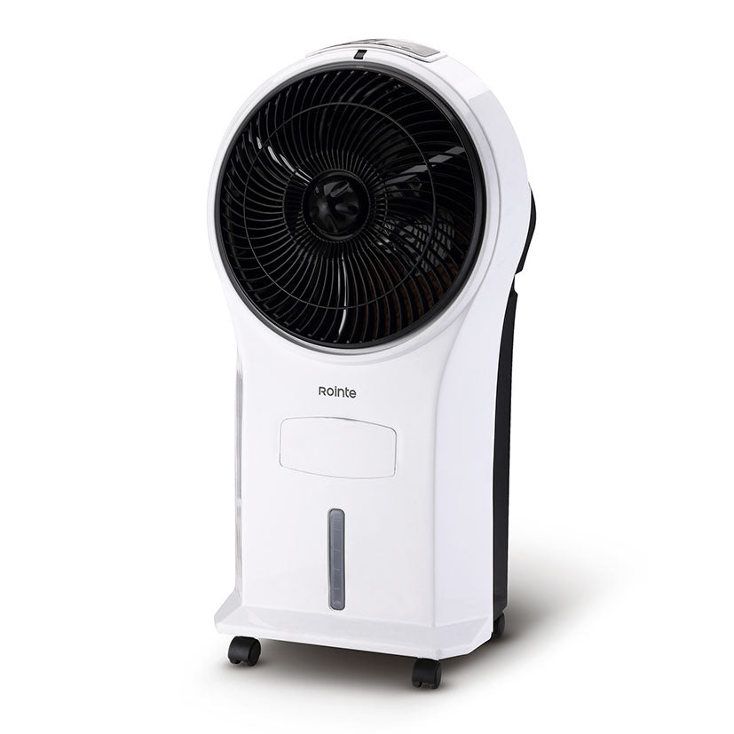 Climatizador evaporativo Rointe Aveiro Mini blanco con ruedas y visor de nivel de agua frontal