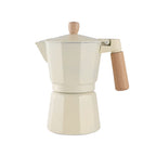 Cafetera italiana de aluminio color crema HABITEX con mango de madera para inducción