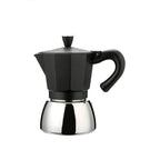 Cafetera italiana HABITEX Dark Induction de aluminio negro y base de acero inoxidable vista lateral
