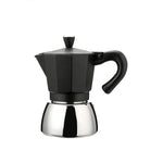 Cafetera italiana HABITEX Dark Induction de aluminio negro y base de acero inoxidable vista lateral
