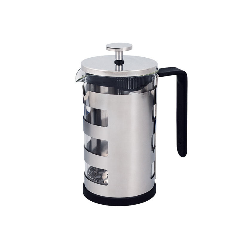 Cafetera de émbolo HABITEX Glass 600ml con jarra de cristal de borosilicato y detalles en acero inoxidable.